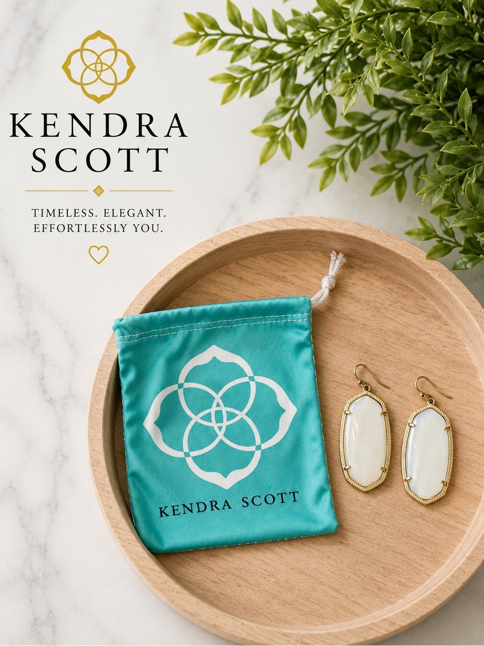 🤍 Kendra Scott White Stone Gold-Tone Dangle Earrings + Bag